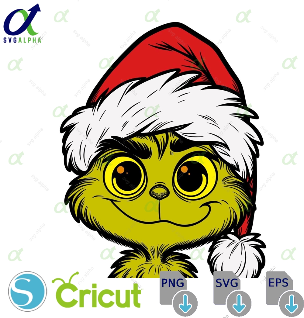 Baby Grinch Christmas Svg Cute Grinch Face With Santa Hat Funny Holiday Png Grinchmas Vector Design For Cricut Sublimation